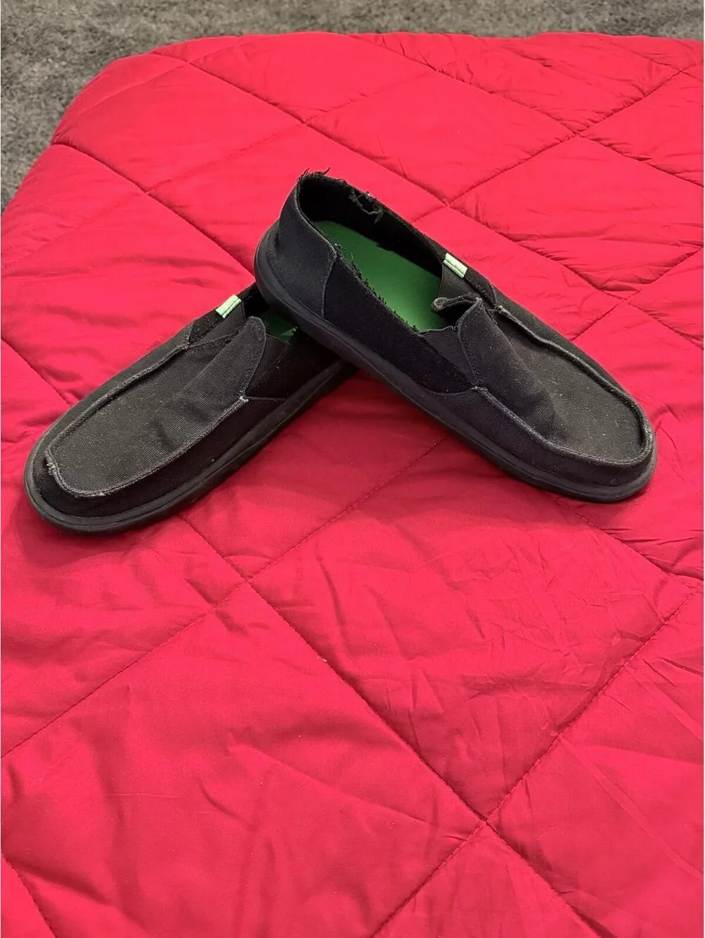 Sanuk Men’s Vagabond Sidewalk Surfers Black Canvas Slip-On Shoes Size 12